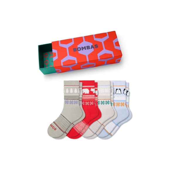 NEW BOMBAS YOUTH WINTER CALF SOCKS 4 PACK GIFT BOX SET - Picture 1 of 7